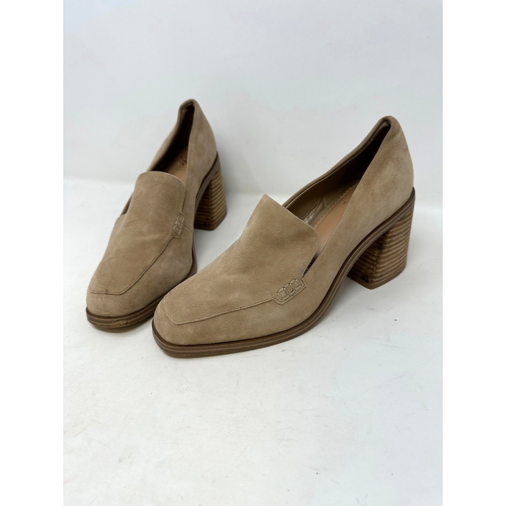 Franco Sarto Celsi Suede Chunky Heeled Loafer Tan 8.5